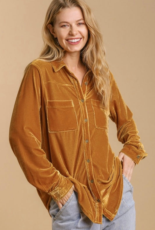 Umgee LS Velvet Mustard Top