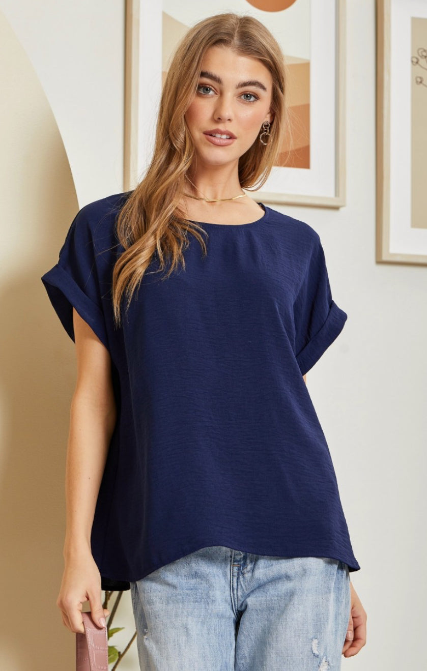 Solid Navy Round Neck Top