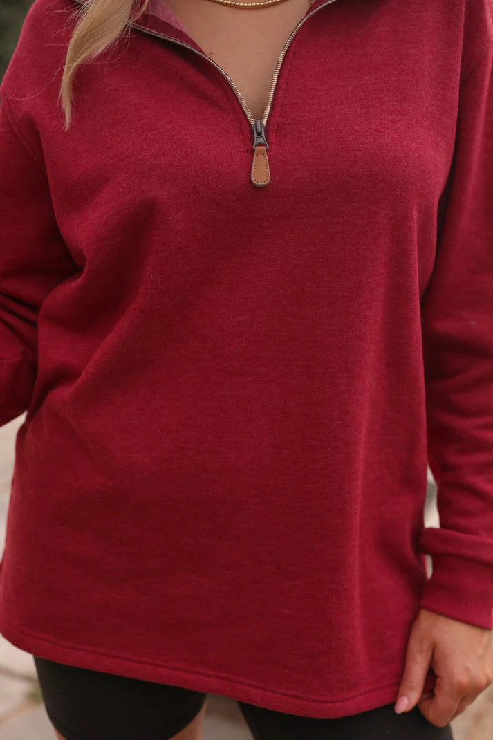 MILEY 1/4 ZIP MAROON PULLOVER
