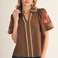 EMB TRIM SCALLOP BROWN  TOP