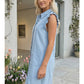 RUFFLED COLLAR DENIM DRESS