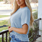 CORDED KNIT MOCK LIGHT BLUE TOP