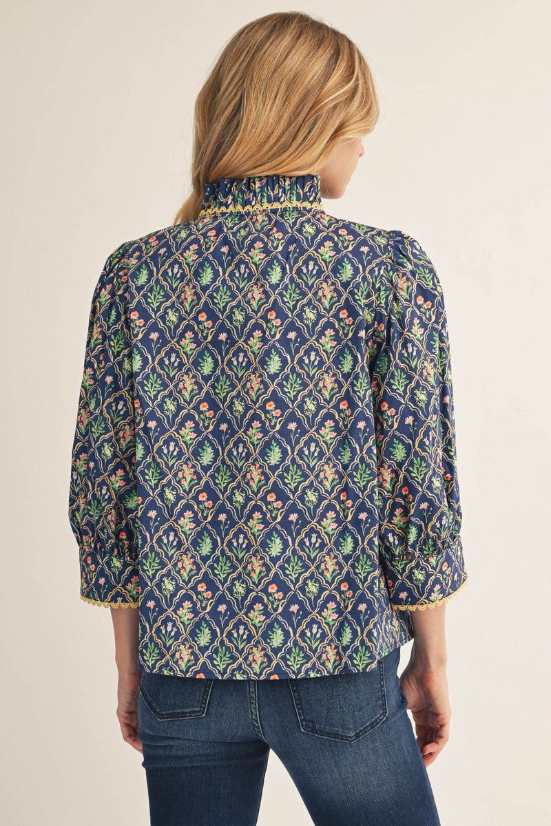 MIX FLORAL 3/4 COBALT BLUE TOP