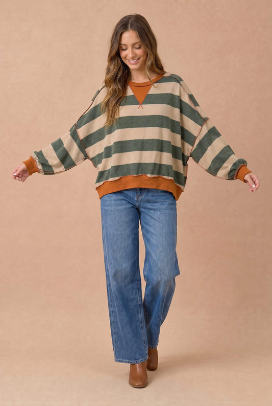 HACCI OLIVE/RUST STRIPED LS