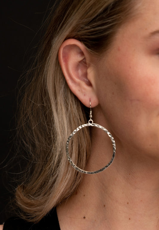 Burnished Silver Circle Outline Earrings