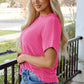 CORDED KNIT MOCK PINK TOP