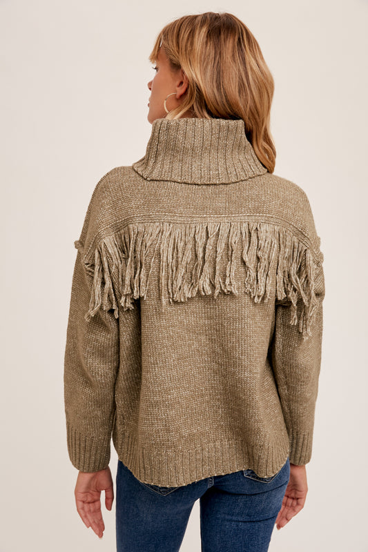 H&T Turtleneck Fringe LS Sweater