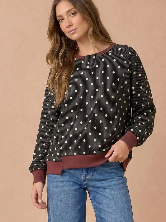 POLKA DOT CHARCOAL LS TOP
