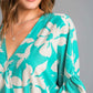 Teal Flower Print SS Top