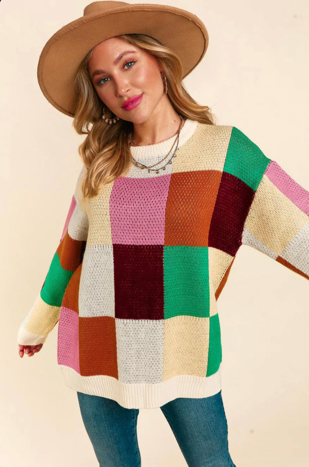 H Jacquard Checker LS Sweater – Stockman's Boutique