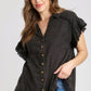 Black Linen Button Down Top