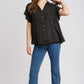 Black Linen Button Down Top