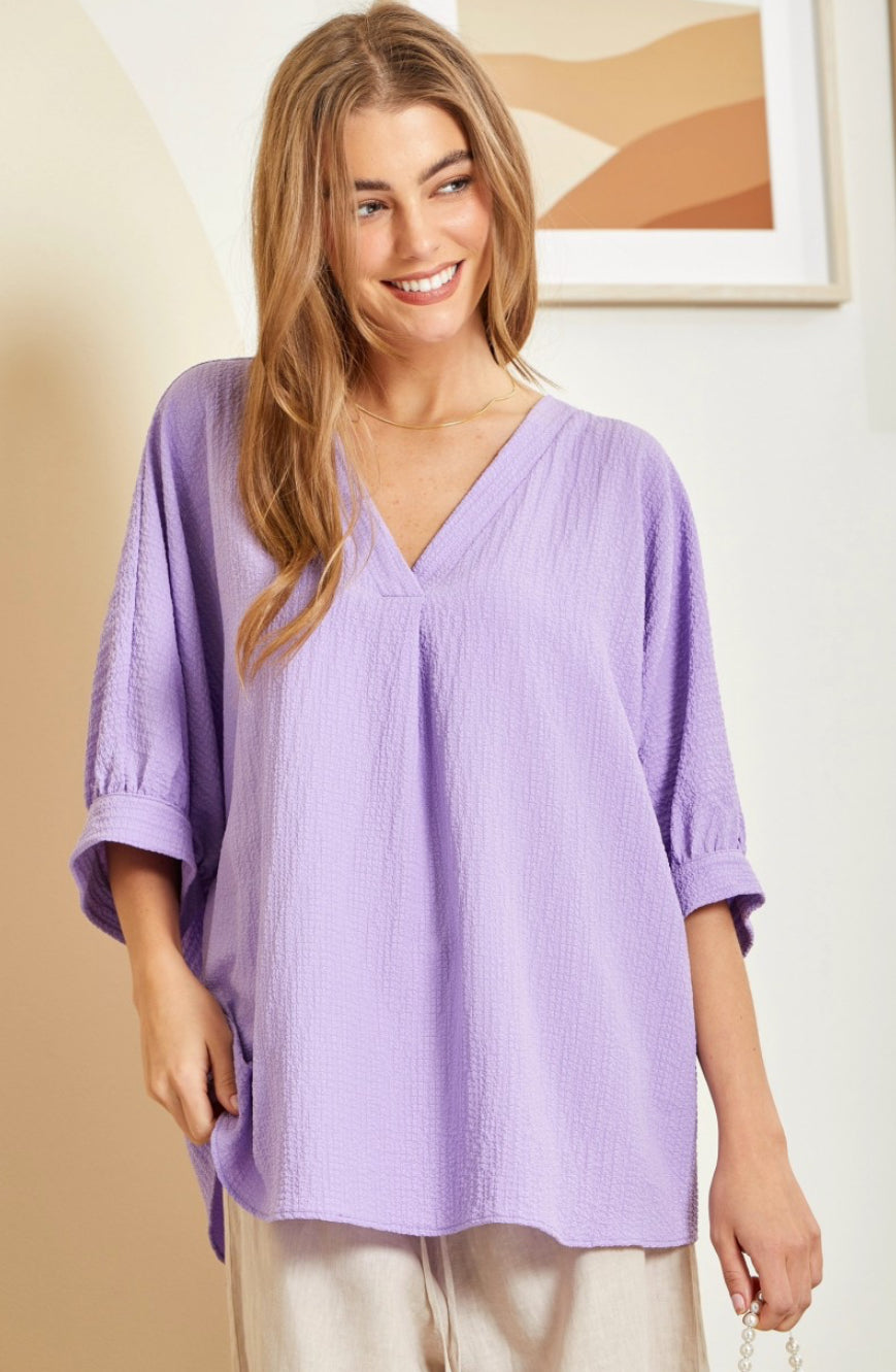 V-Neck Lavender 3/4 Slv Top