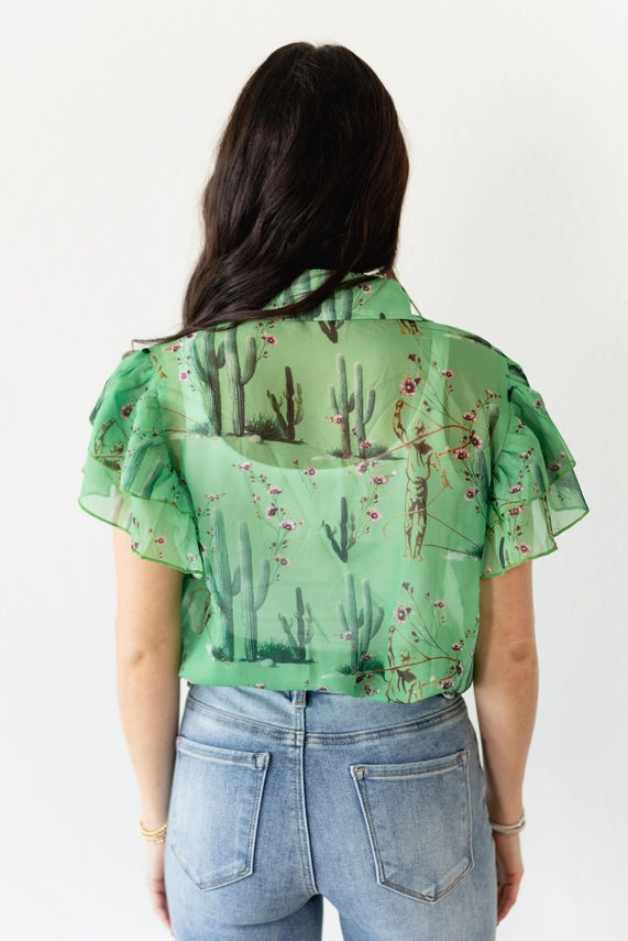 CACTUS FLUTTER GREEN TOP