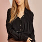 Ruching Black Shoulder LS Top