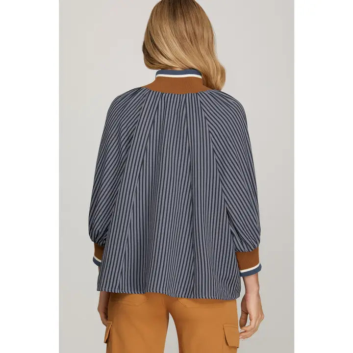 INDE STRIPE 1/4 ZIP TOP