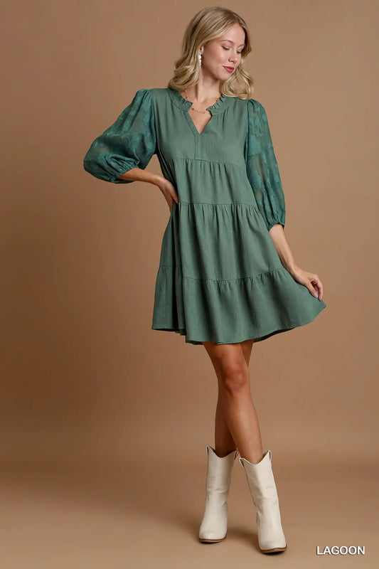 FLORAL CONTRAST TIERED DRESS