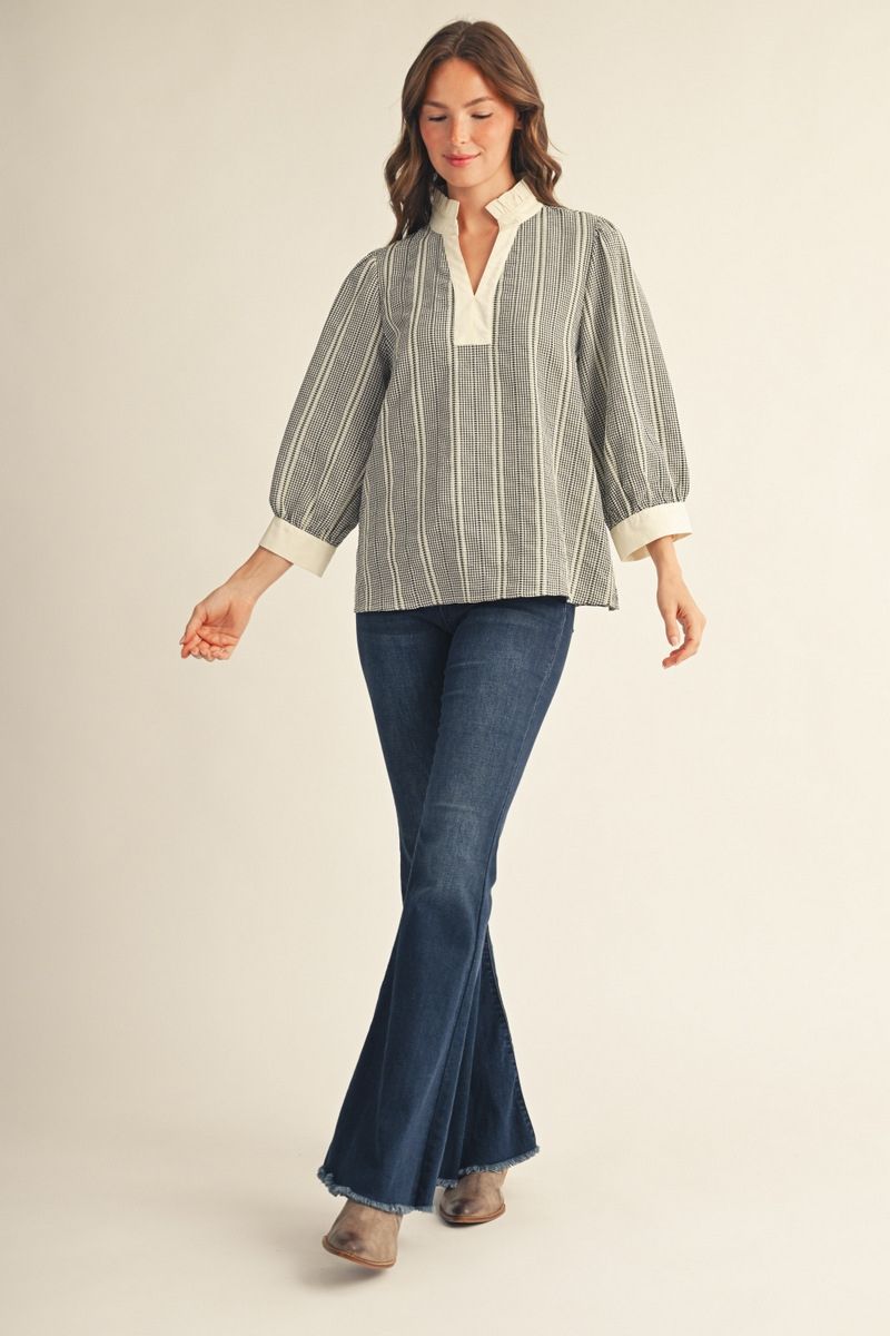 GINHAM TEXTERED BLACK TOP
