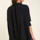 RUFFLE 3/4 SLEEVE BLK TOP
