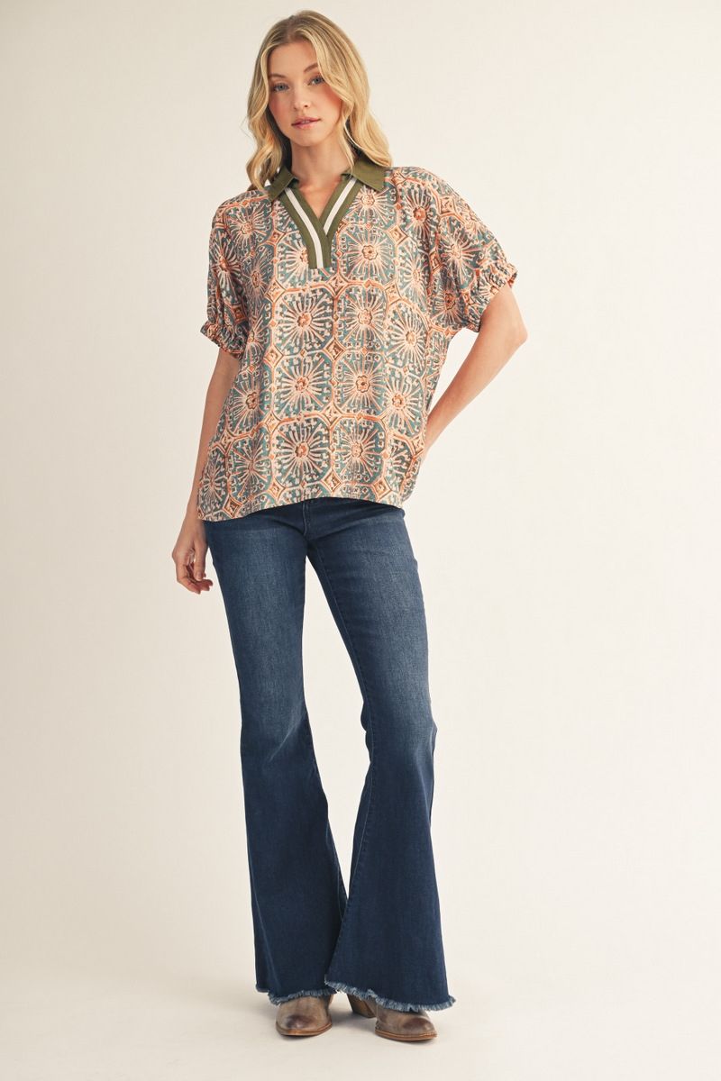 BOHO COLLAR OLIVE SS TOP