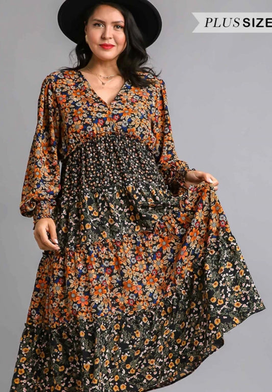 Fall Vibes Floral Tiered Dress