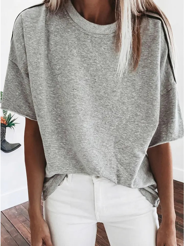 RAW EDGE STRIPE GREY TEE
