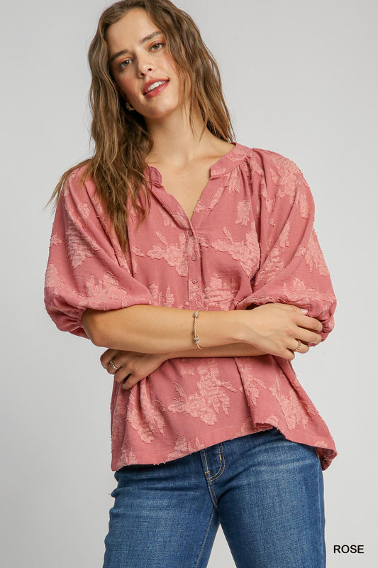 TEXURED FLORAL ROSE TOP