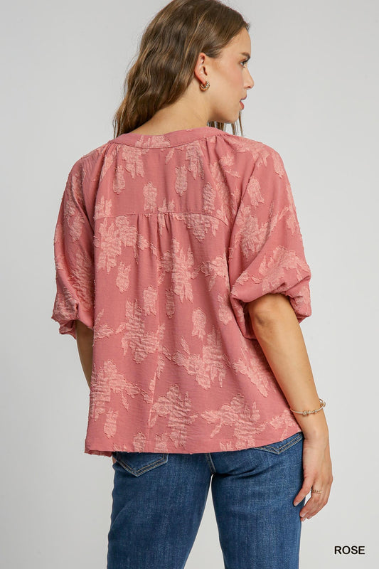 TEXURED FLORAL ROSE TOP