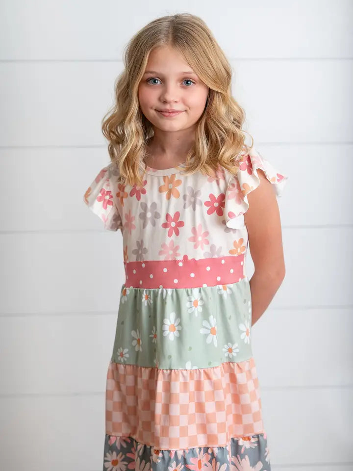 CHECKER TIERED GIRLS DRESS