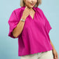 BUBBLED SLEEVE MAGENTA TOP