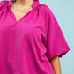 BUBBLED SLEEVE MAGENTA TOP