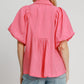 SMOCKED PUFF SLEEVE CORAL PINK TOP