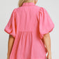 SMOCKED PUFF SLEEVE CORAL PINK TOP