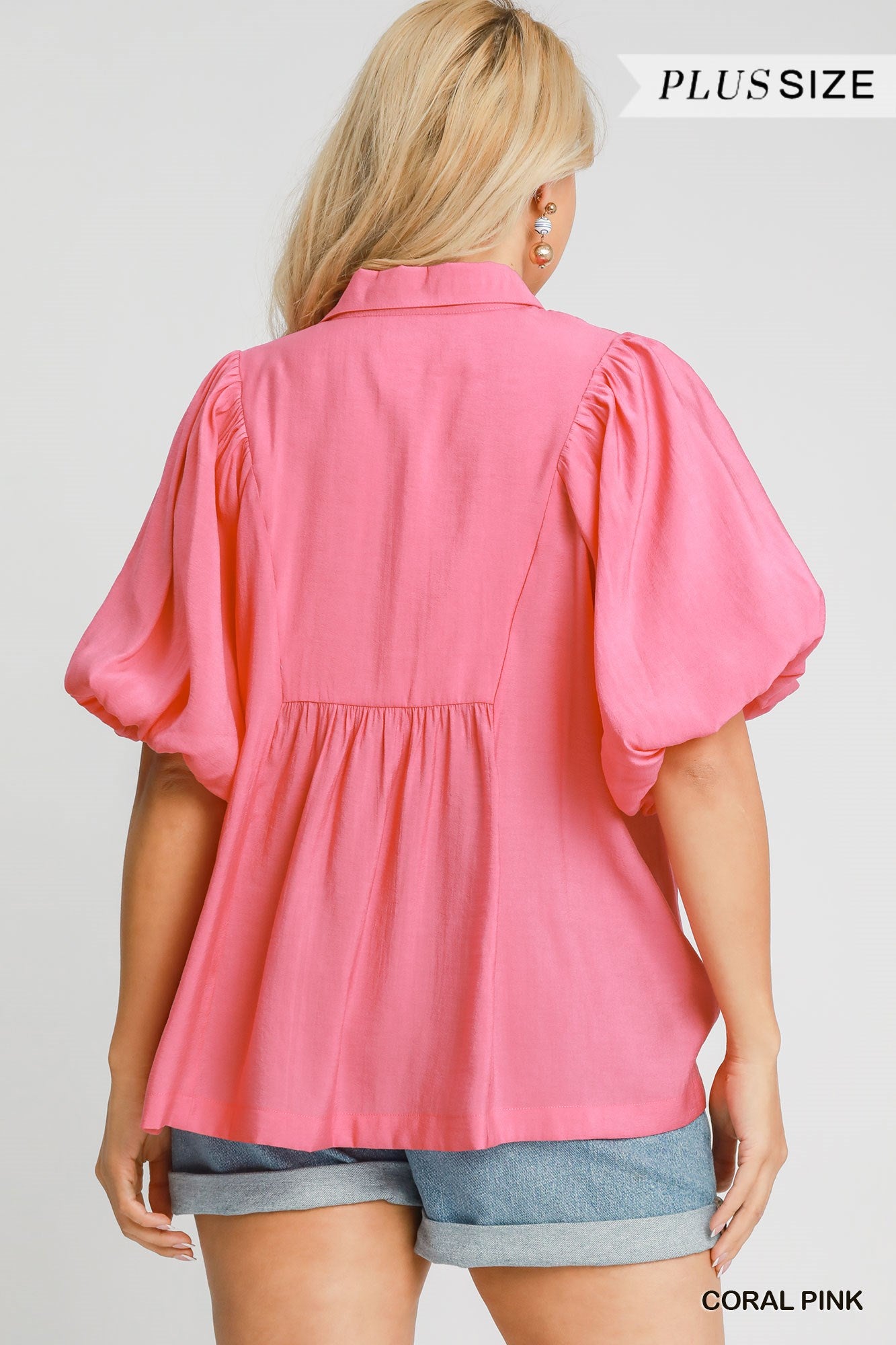 SMOCKED PUFF SLEEVE CORAL PINK TOP