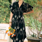 EMBROIDERED PUFF MIDI DRESS