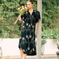 EMBROIDERED PUFF MIDI DRESS