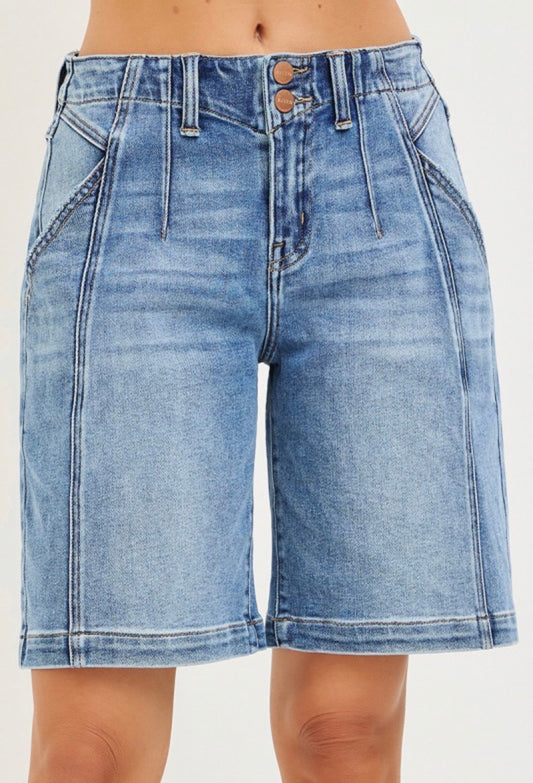 SEAMED DENIM JORTS