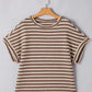 TEXTURED BROWN STRIPE CREW NECK TOP