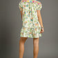 FLORAL BABY-DOLL GREEN MIX DRESS