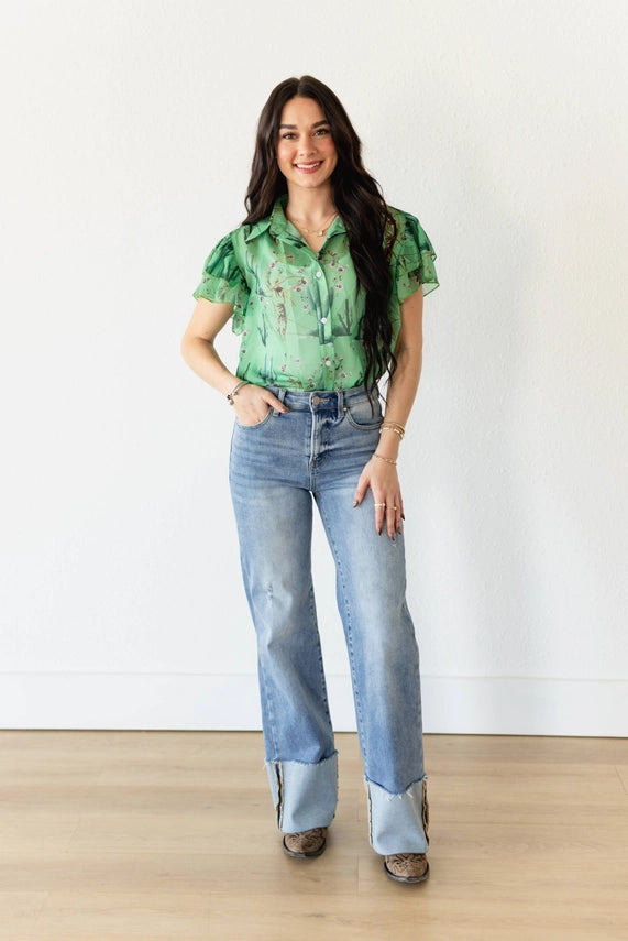 CACTUS FLUTTER GREEN TOP