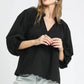 V NECK BLACK SCALLOPED TOP
