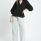 V NECK BLACK SCALLOPED TOP