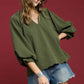 V NECK OLIVE SCALLOPED TOP