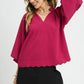 V NECK CRIMSON SCALLOPED TOP