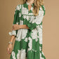 FLORAL TIERED BABYDOLL GREEN DRESS