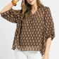 SPLIT NECK BROWN FLOWER TOP