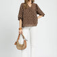 SPLIT NECK BROWN FLOWER TOP