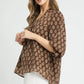 SPLIT NECK BROWN FLOWER TOP
