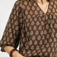 SPLIT NECK BROWN FLOWER TOP