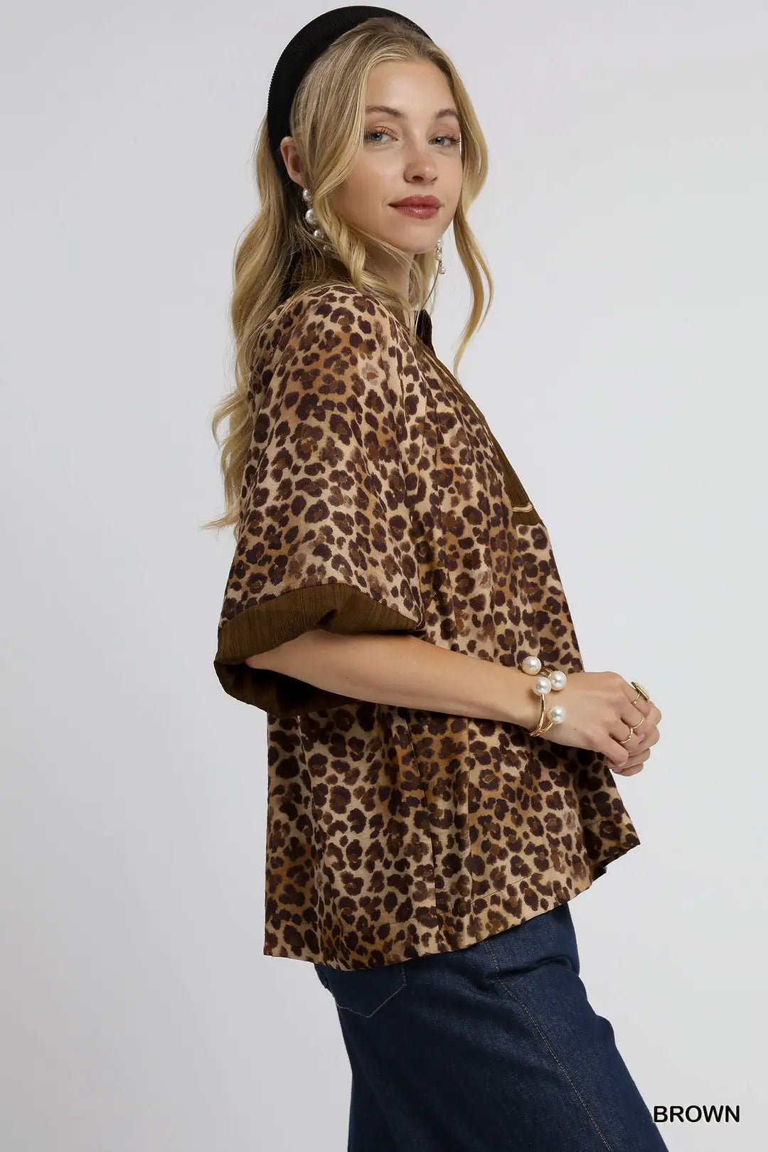 CHEETAH BUBBLE SLEEVE TOP